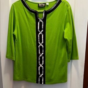 Bob Mackie Lime Green Graphic Blouse